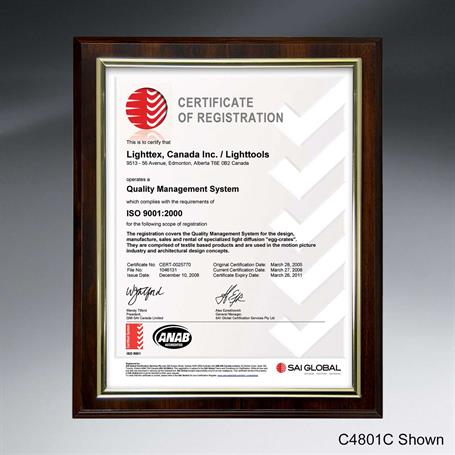 C4801CM - Slide-in Certificate Plaque - Walnut Finish for 11" x 8½" Insert