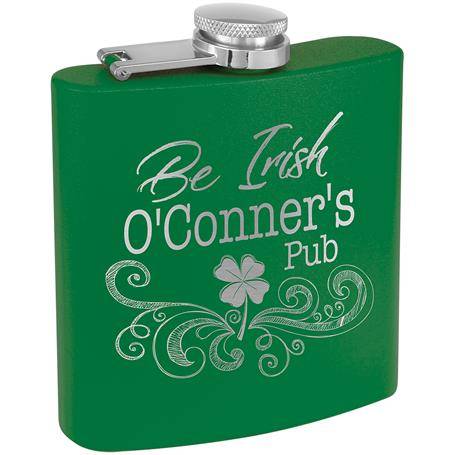 CM254GR - 6 oz Powder Coated Green Stainless Steel Lasered Flask