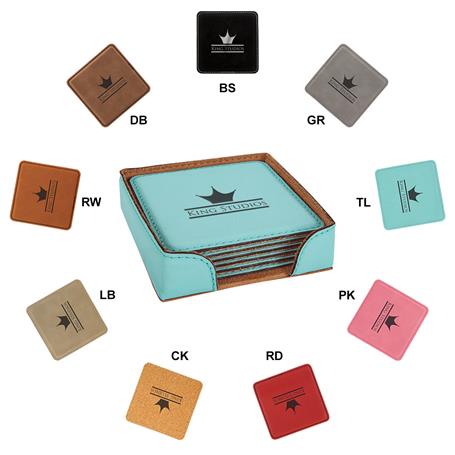 CM283* - Leatherette Square 6-Coaster Set