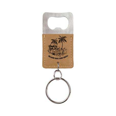 CM331LB - Leatherette Bottle Opener Keychain, Light Brown