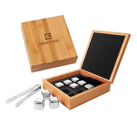 CM825 - Stainless Steel Whiskey Stone Gift Set in Bamboo Case