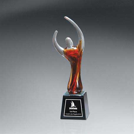 GI546A - Translucent Art Glass Figure on Black Glass Base with Black Lasered Plate, Red