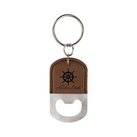 CM330DB - Leatherette Bottle Opener Keychain, Dark Brown