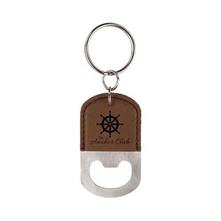 CM330DB - Leatherette Bottle Opener Keychain, Dark Brown