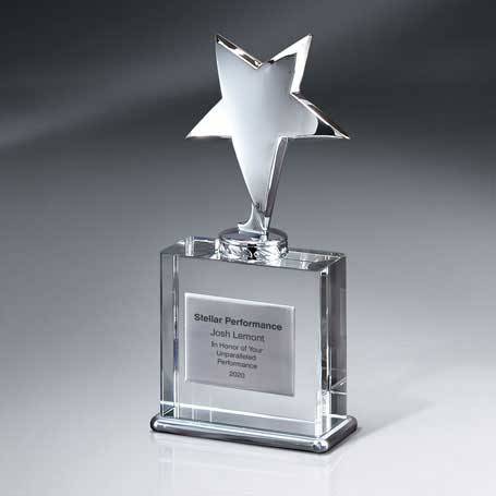 GM625B - Silver Star on Crystal Base with Silver Plate - Large