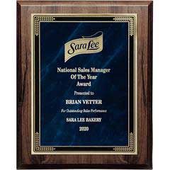 Walnut Finish Plaque with Marble Mist, Blue