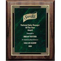 Walnut Finish Plaque with Marble Mist, Green