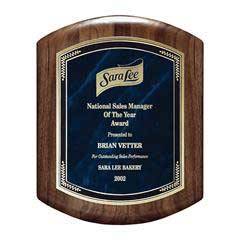 Genuine Walnut Barrel-Shaped Plaque with Marble Mist, Blue