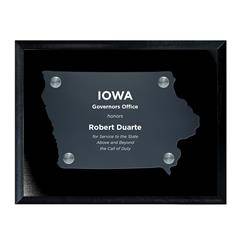 Frosted Acrylic State Cutout on Black Plaque