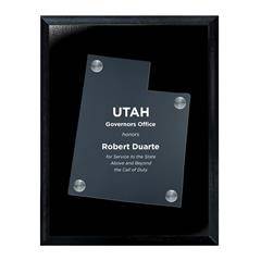 Frosted Acrylic State Cutout on Black Plaque