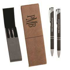 Leatherette Double Pen Case with 2 Blank Pens, Light Brown
