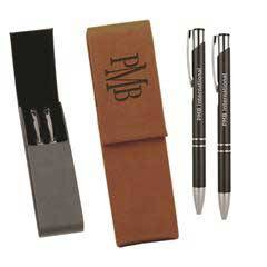 Leatherette Double Pen Case with 2 Blank Pens, Rawhide