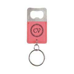 Leatherette Bottle Opener Keychain, Pink