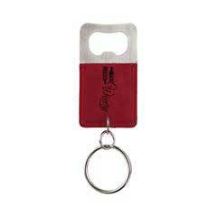 Leatherette Bottle Opener Keychain, Rose Red