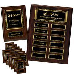 Walnut Finish 12-Plt Magnetic Scroll Border Plaque with Easy Perpetual Plt Release Program and 12 Individual 5" x 7" Companion Plaques