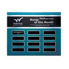 Blue Steel Background Beveled Lucite 12-Plt Plaque  with Easy Perpetual Plate Release Program