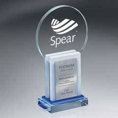 Crystal Dimensional Award with Sandblast Imprint and Silver Lasered Plate, Blue