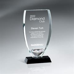 Reflective Glass Shield with Diamond  on Black Glass Base - Large