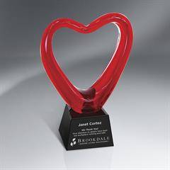 Red Art Glass Heart on Black Glass Base