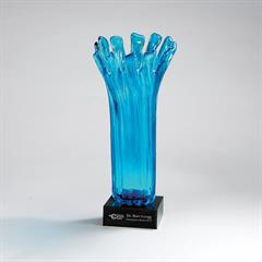 Blue Water Splash Glass on a Black Base