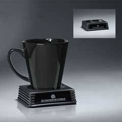 Silver Cast Resin Executive Coaster  with Black Lasered Plate (Mug Not Included)