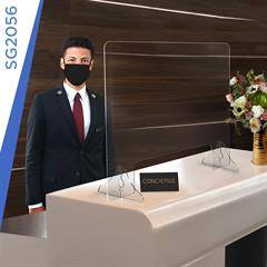 Horizontal Acrylic Table Top Sneeze Guard with Locking Legs and Opening