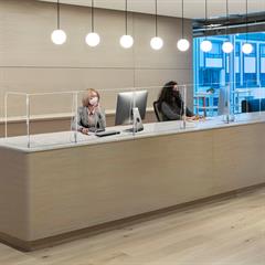 5 Panel Interlocking Counter Barrier Partition with Two Openings