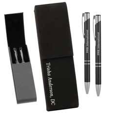 Leatherette Double Pen Case with 2 Blank Pens, Black