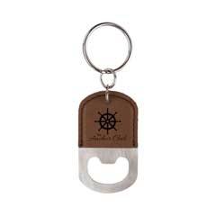 Leatherette Bottle Opener Keychain, Dark Brown