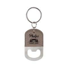 Leatherette Bottle Opener Keychain, Gray