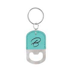 Leatherette Bottle Opener Keychain, Teal