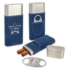 Leatherette Cigar Case with Cutter, Blue