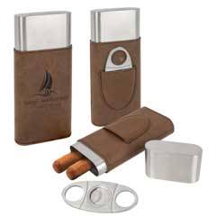 Leatherette Cigar Case with Cutter, Dark Brown
