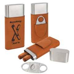 Leatherette Cigar Case with Cutter, Rawhide