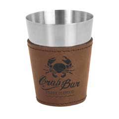 Leatherette on Steel Shot Glass, Dark Brown