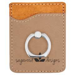 Leatherette Phone Wallet With Ring, Light Brown