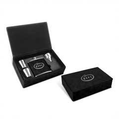 Leatherette Flask Gift Set, Black