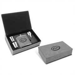 Leatherette Flask Gift Set, Gray