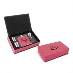 Leatherette Flask Gift Set, Pink