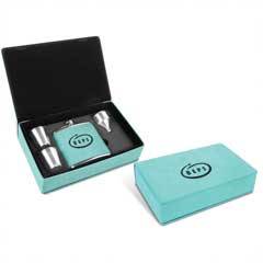 Leatherette Flask Gift Set, Teal