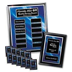 Ebony Finish 12-Plt Layered Blue and Silver Border Plaque  with Easy Perpetual Plate Release Program  and 12 Individual 5" x 7" Companion Plaques