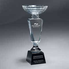 Faceted Crystal Cup on Black Crystal Base - Large (Includes Sandblast in 2 Locations and Silver Color-Fill on Base)