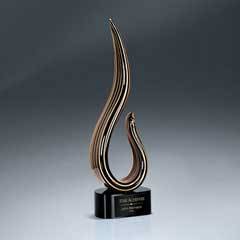 Black and Gold Curve Art Glass on Black Glass Base (Includes Black Lasered Plate)